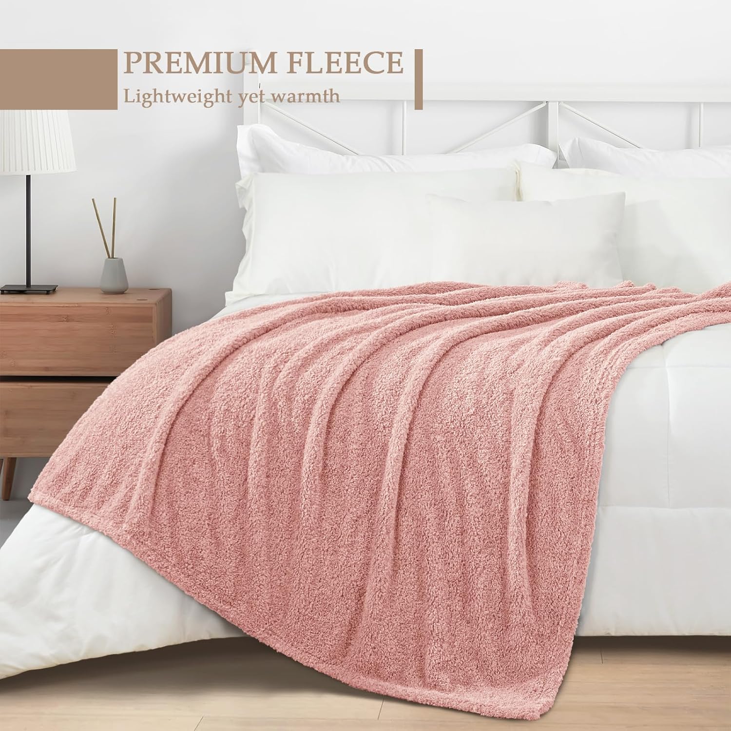 Exclusivo Mezcla Fleece Blanket for Couch, Soft and Cozy King Blankets for Women Men Girls Kids, Suitable for All Seasons, Dusty Pink, 90x104 Inches