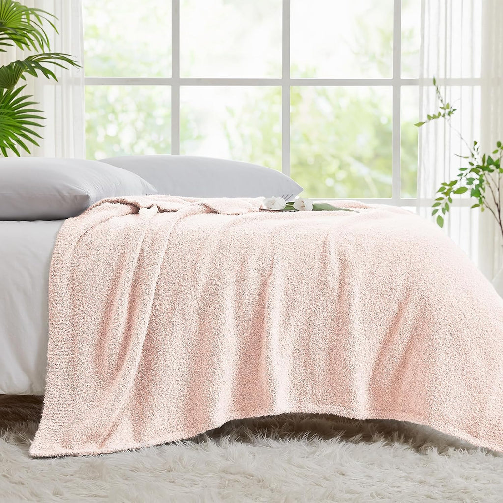 CYMULA Pink Soft Throw Blanket Twin Size Pink 60x80 inches - Lightweight Plush Fuzzy Fluffy Warm Cozy Blankets and Throws for Sofa Bed All Season Use