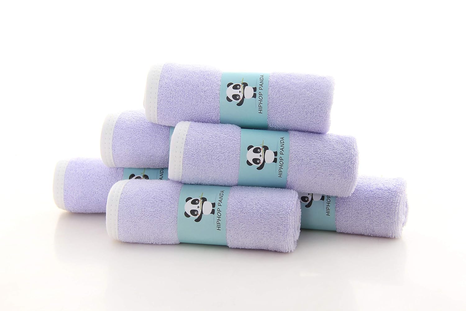 HIPHOP PANDA Baby Washcloths, Rayon Made from Bamboo - 2 Layer Ultra Soft Absorbent Newborn Bath Face Towel - Reusable Baby Wipes for Delicate Skin - Purple, 6 Pack