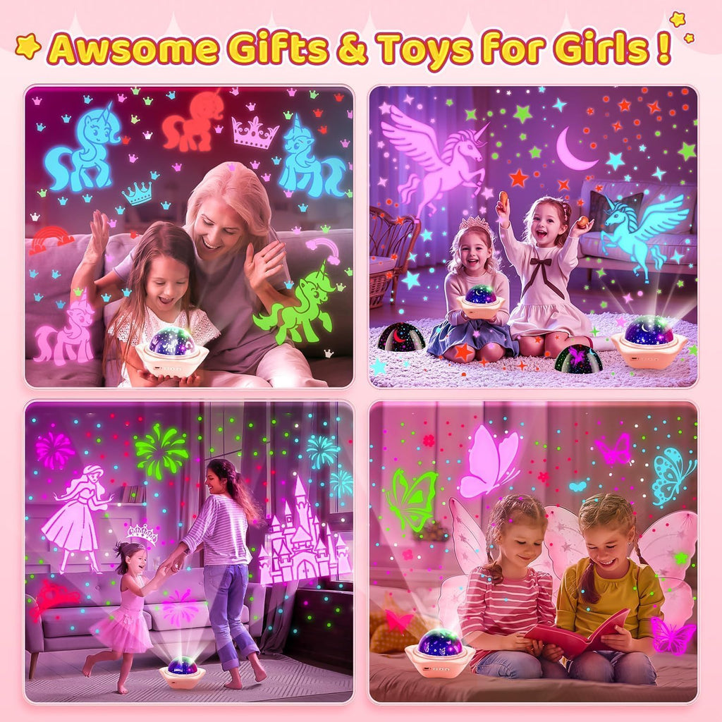 One Fire Unicorns Gifts for Girls Toys, 6 Films Unicorn Night Light Projector for Bedroom,Rechargeable Night Light for Girls Gifts,360° Rotating Butterfly Lamp,Unicorn Toys Mermaid Toys Princess Gifts