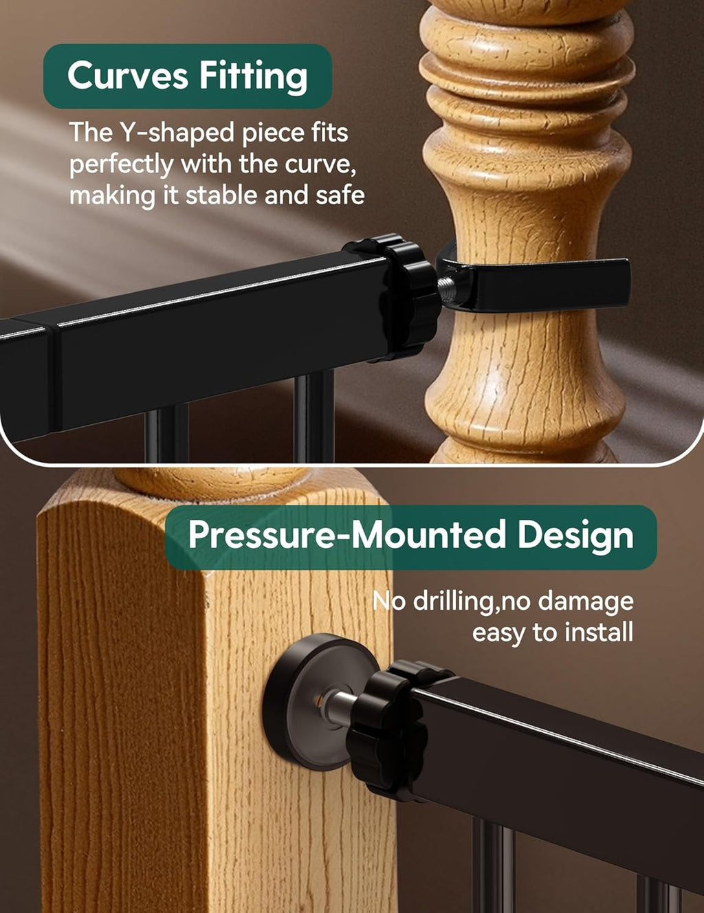 Babelio Baby Gate for Doorways and Stairs, 26-40" Auto Close Dog Gate, Easy-Install Pressure Mounted Satey Door, No Drilling Safety Gate for Child and Pets, Pressguard, Black