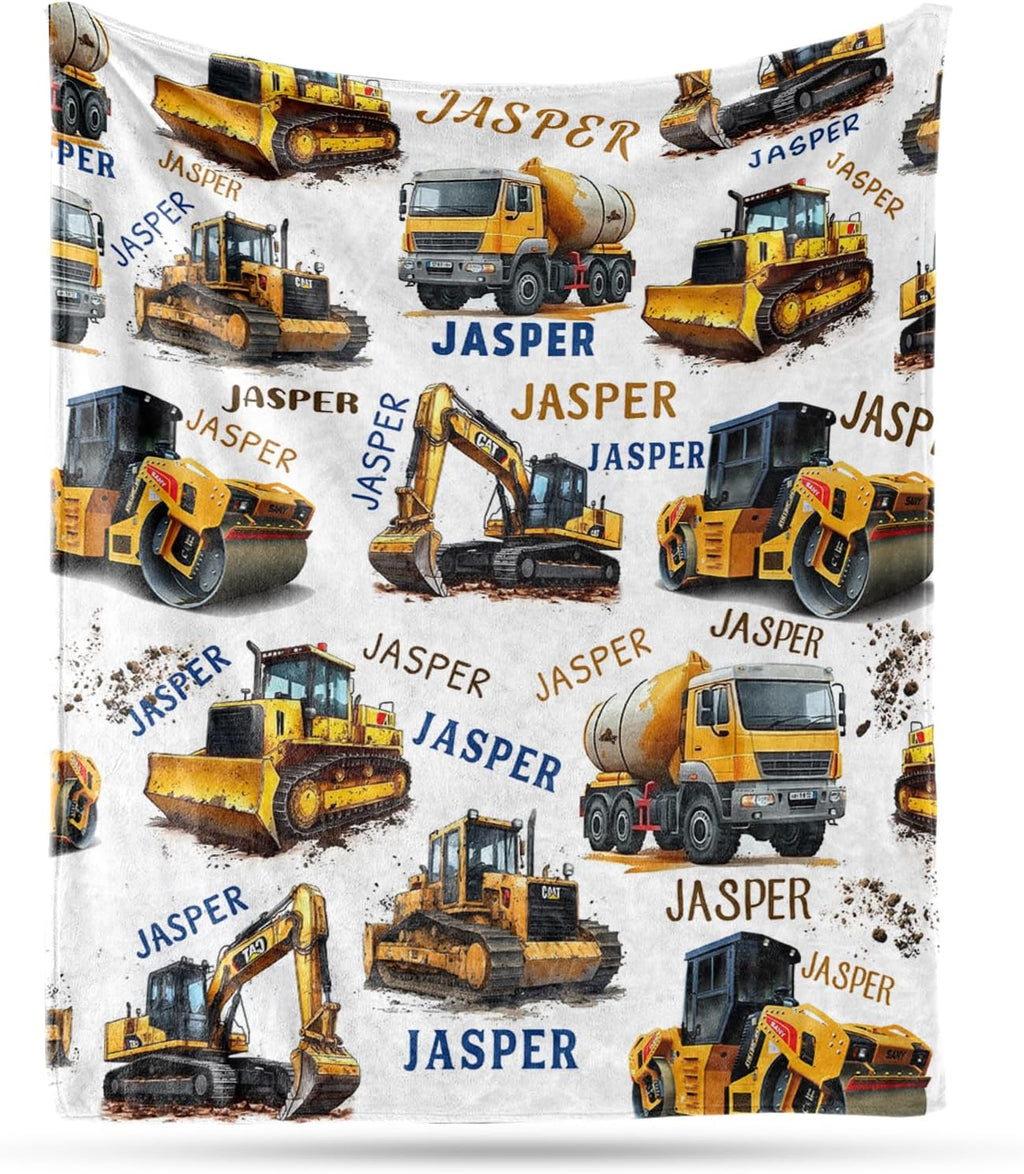 Ship Next Day, Personalized Truck Blanket - Printed in USA, Custom Name Blankets for Kids with Engineering Vehicle, Home Bedding Bed Decor, Fun Birthday Gift for Boys&Girls Women Man