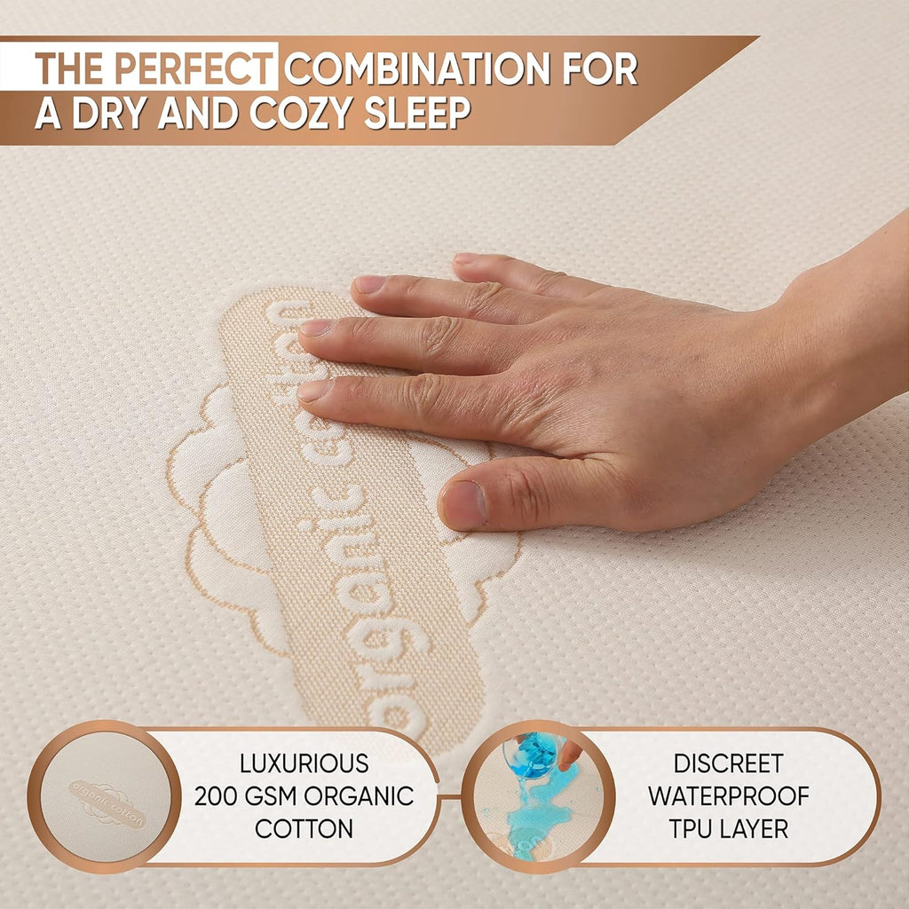Waterproof Organic Mattress Protector Twin - Organic Cotton Breathable Mattress Pad Cover - 200 GSM Comfort - Deep Pocket - Fitted Comfort