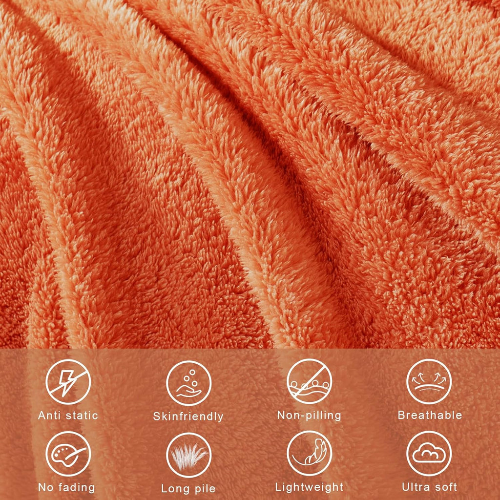 Exclusivo Mezcla Soft Fleece Throw Blanket for Couch, Super Soft Velvet Plush Bed Blanket, Fuzzy Cozy and Warm for All Seasons, 50x60 Inches, Burnt Orange