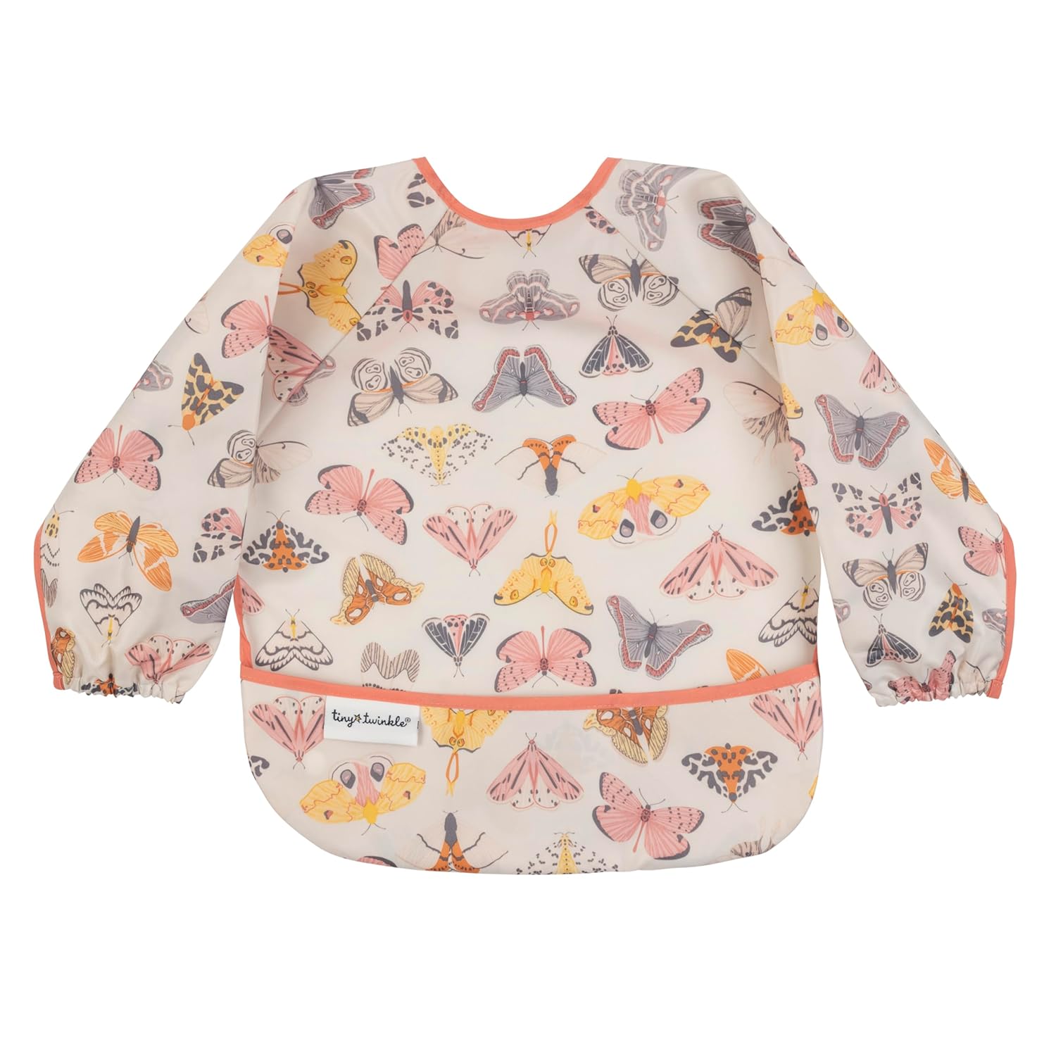 Tiny Twinkle Mess Proof Baby Bib,Waterproof Smock Baby Bib for Eating,Machine Washable Long Sleeve Bib,Baby Led Weaning,Toddler Bib,BLW Supplies(Flutter, Small 6-24 Months)