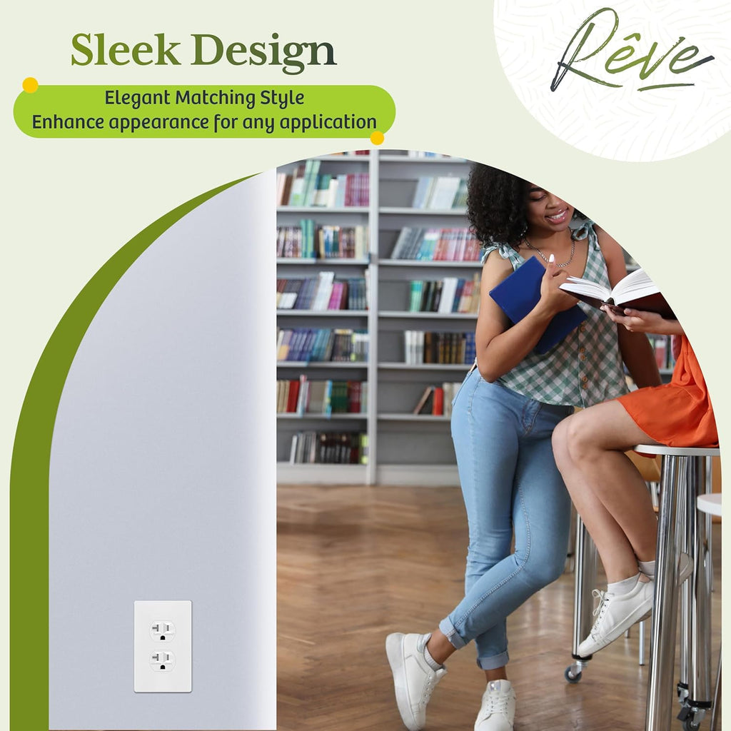 TG Screwless Duplex Wall Plate Covers, Child Safe Receptacle Outlet Covers, Size 1-Gang 4.68"x 2.93",Unbreakable Polycarbonate Thermoplastic,SP-S1-W-5PCS,Glossy, White, 5 Pack