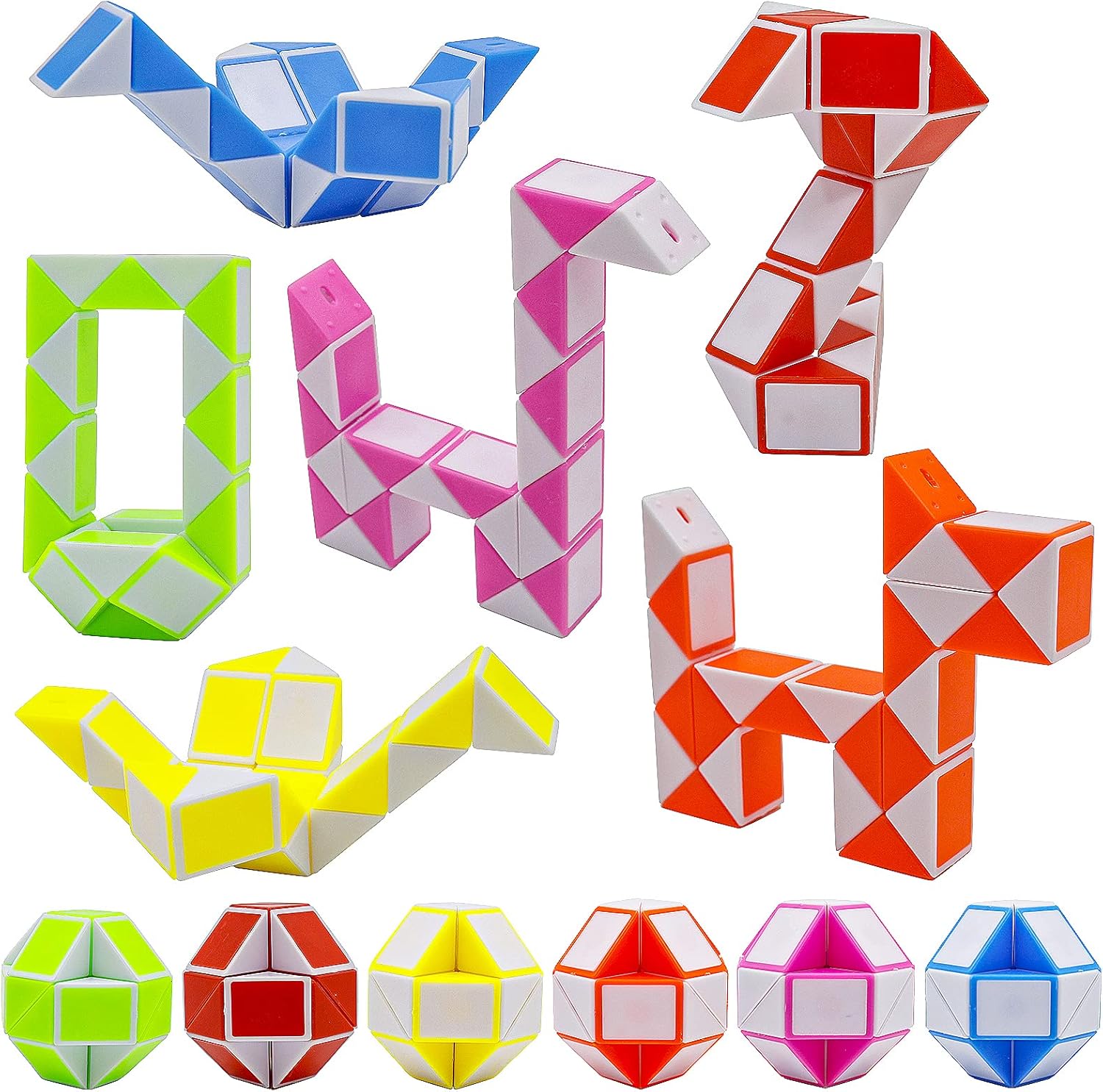 12 Pack 24 Blocks Mini Fidget Snake Cube Mini Twist Puzzle Cubes Magic Speed Cubes Toy for Kids Party Bag Fillers, Party Supplies