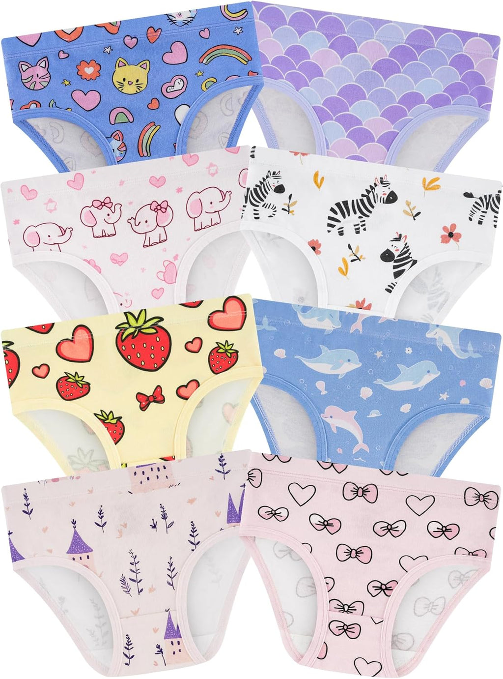 Girls' Underwear,Soft Cotton Tagless Panties for Toddlers' & Little Kids' Comfort,Breathable Briefs,8-Pack