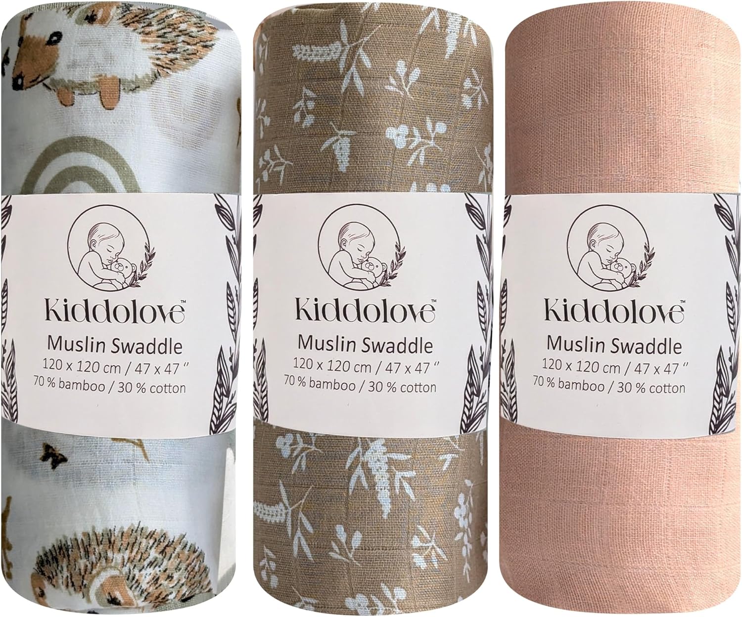 Muslin Swaddle Blankets for Newborn – 3 Pack Large 47"x47" Receiving Blankets – Soft, Breathable & Gentle – Unisex Pastel