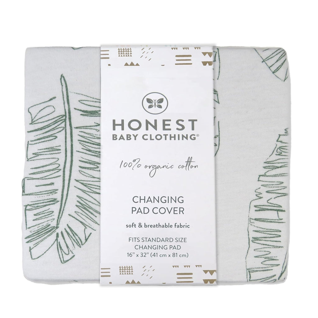HonestBaby Organic Cotton Changing Pad Cover, Jumbo Leaf Sage, One Size