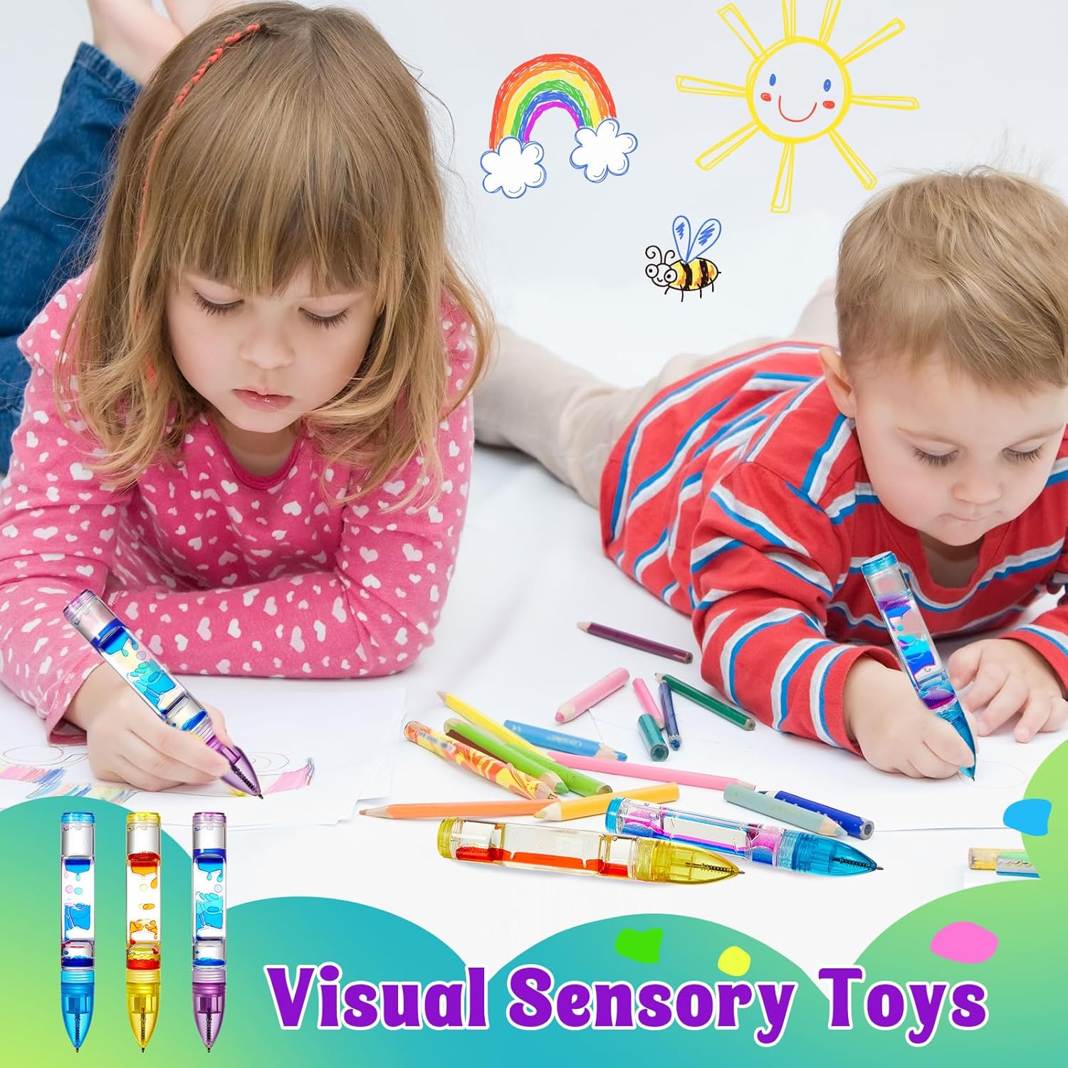 3 Pcs Liquid Motion Bubbler Pens Cool Pens Fidget Pen Fun Liquid Timer Pen Fidget Toys Office Desk Toys Novelty Gifts for Autism Adhd Anxiety Stress Relief Sensory Play (Blue, Purple, Yellow)