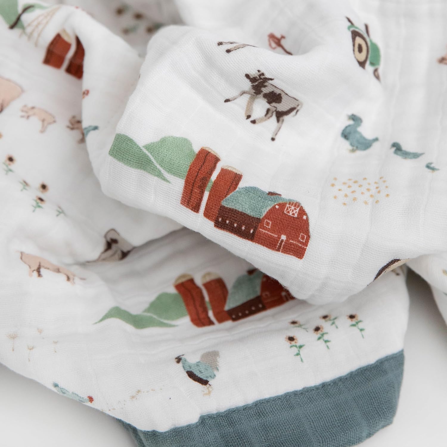 Little Unicorn Newborn Receiving Quilt | Ultra- Soft, Multi-Layered Muslin Fabric | Gift for Newborns & on-The-go (Farmyard)