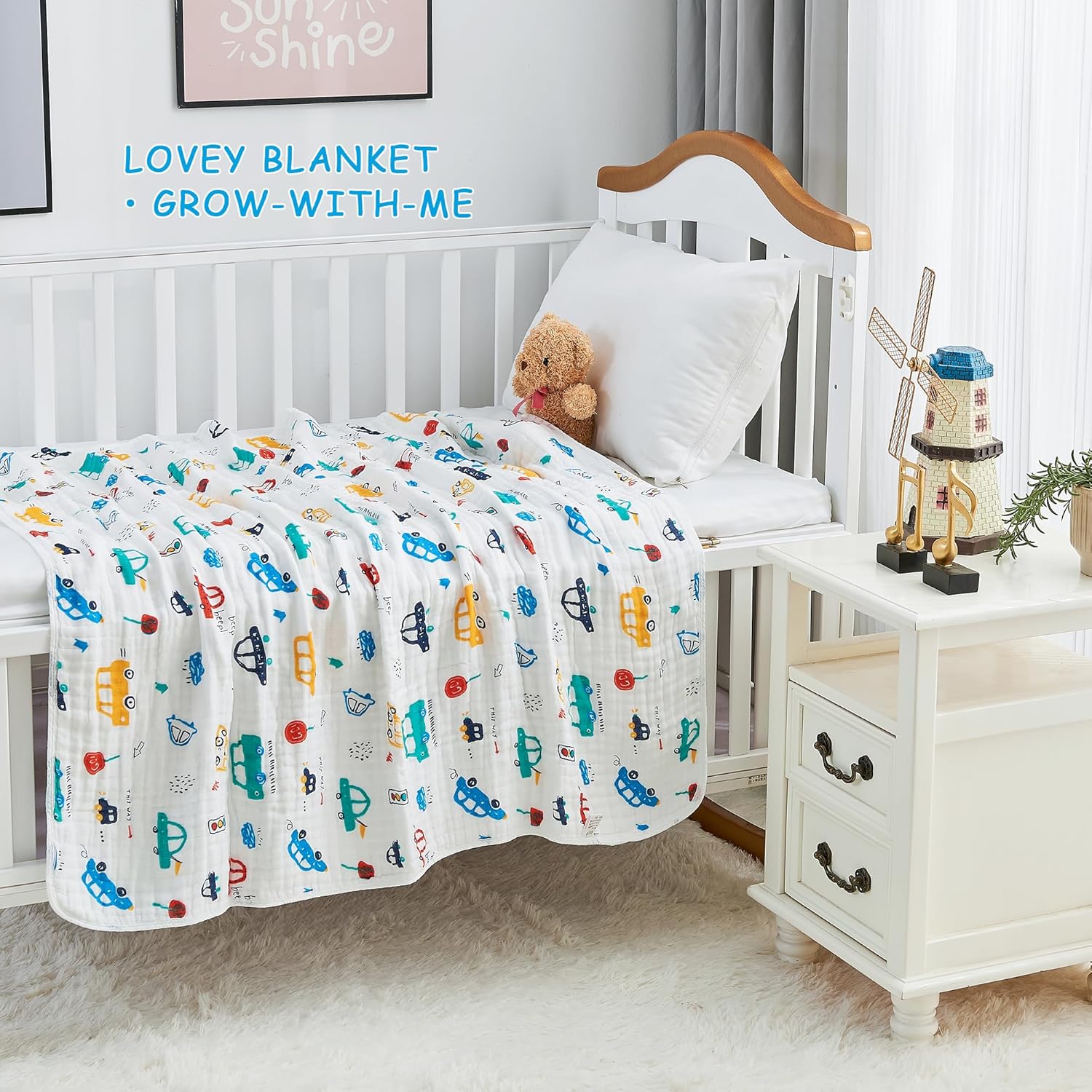 Luxury Muslin Baby Blanket, Cozy Swaddle, 6-Layer Cotton Receiving Blanket for Newborn Infant, 43x43 Inch Lightweight Breathable Crib Blanket, Nursery Stroller Toddler Quilt, Car Family