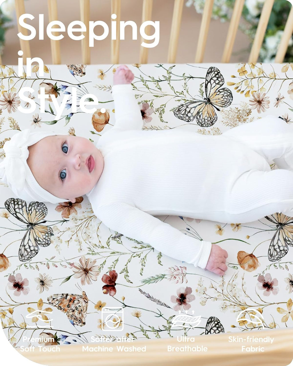 Crib Sheets for Boy Girl, Premium Soft Butterfly Crib Mattress Fitted Sheet, Ultra Breathable Baby Sheets, Super Stretchy Baby Bed Sheets 28''x52''x9'' Extra Deep Pocket, 2 Pack