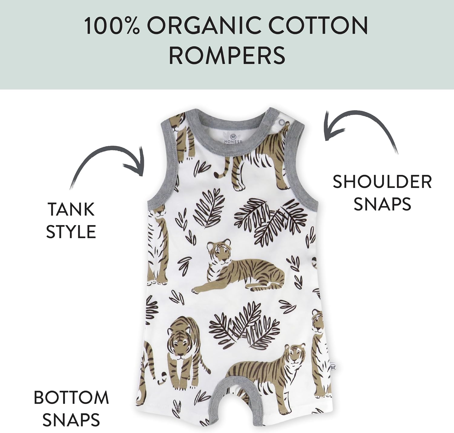HonestBaby Short Sleeve and Tank Romper 100% Organic Cotton for Infant Baby and Toddler Boys