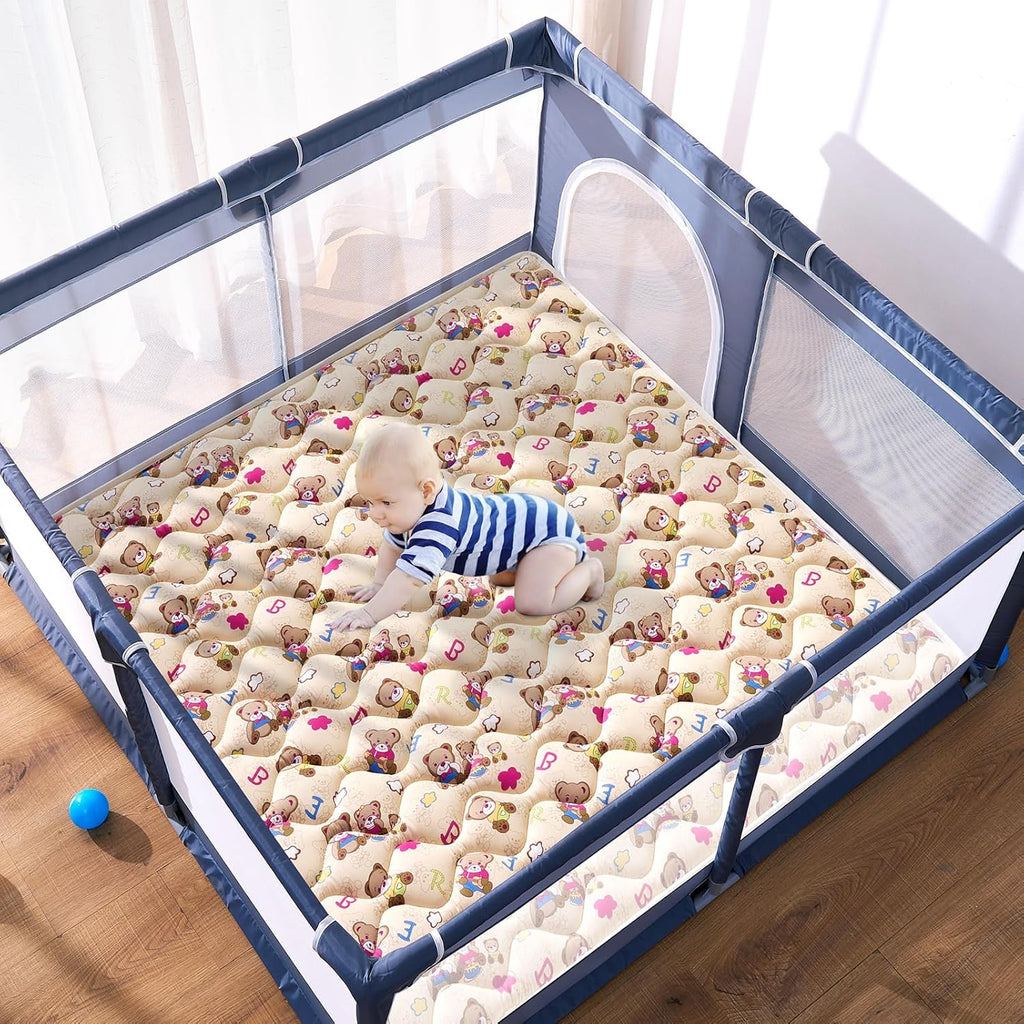 Vibe Bear High-Density Foam Baby Play Mat, 50x50 Inches Thicken One-Piece Comfortable and Soft Baby Playmat, Non Slip Washable Floor Mat for Infants, Toddlers