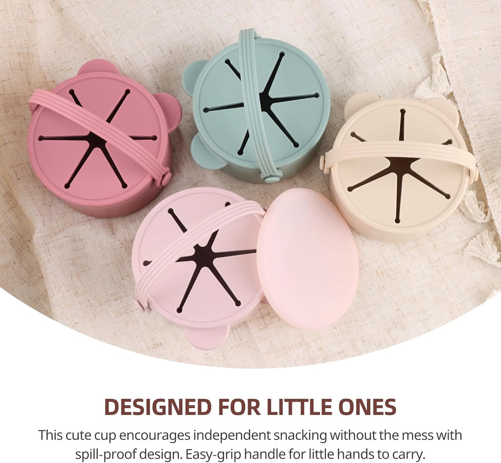 Silicone Snacks Containers for Toddlers, Baby Food Catcher Spill Proof, Kid Snacks Holder with DustProof Lid, 2 Pack Dishwasher Safe (Shifting Sand/Sage)