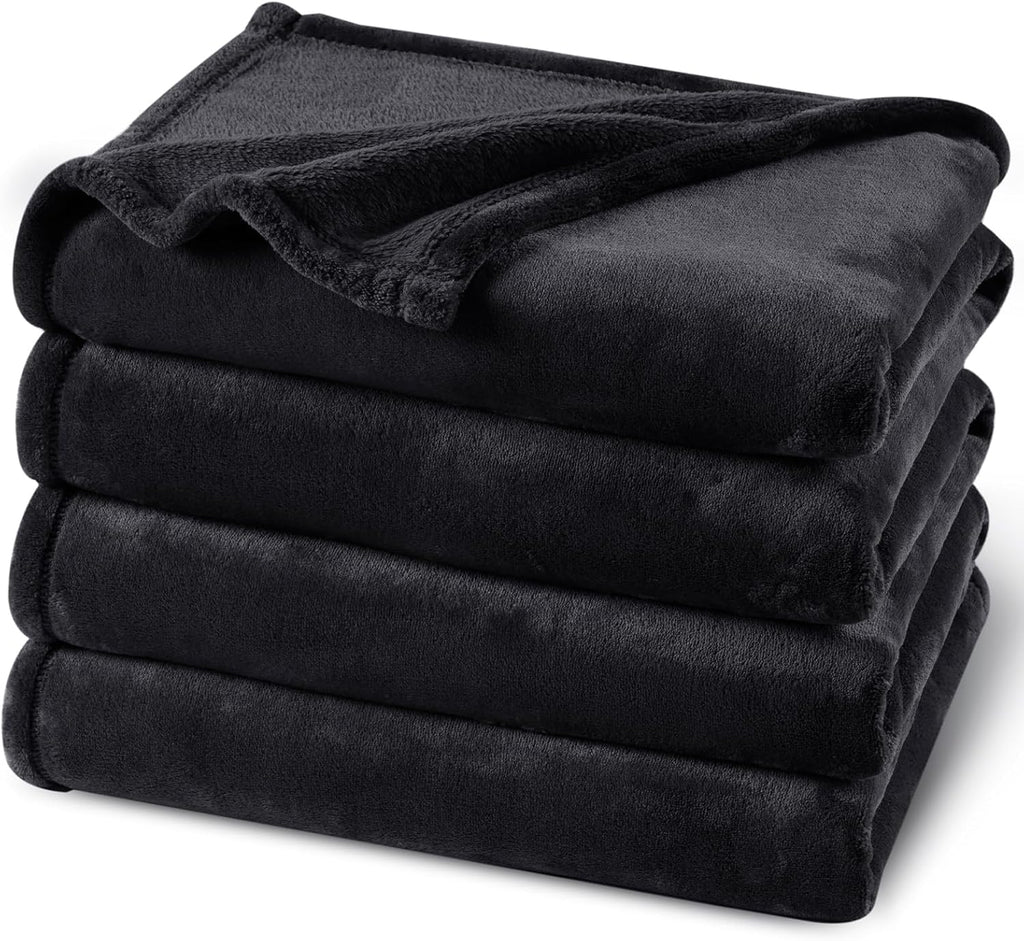 PHF Ultra Soft Fleece Blanket Queen Size, No Shed No Pilling Luxury Plush Cozy 300GSM Lightweight Blanket for Bed, Couch, Chair, Sofa Suitable for All Season, 90" x 90", Black