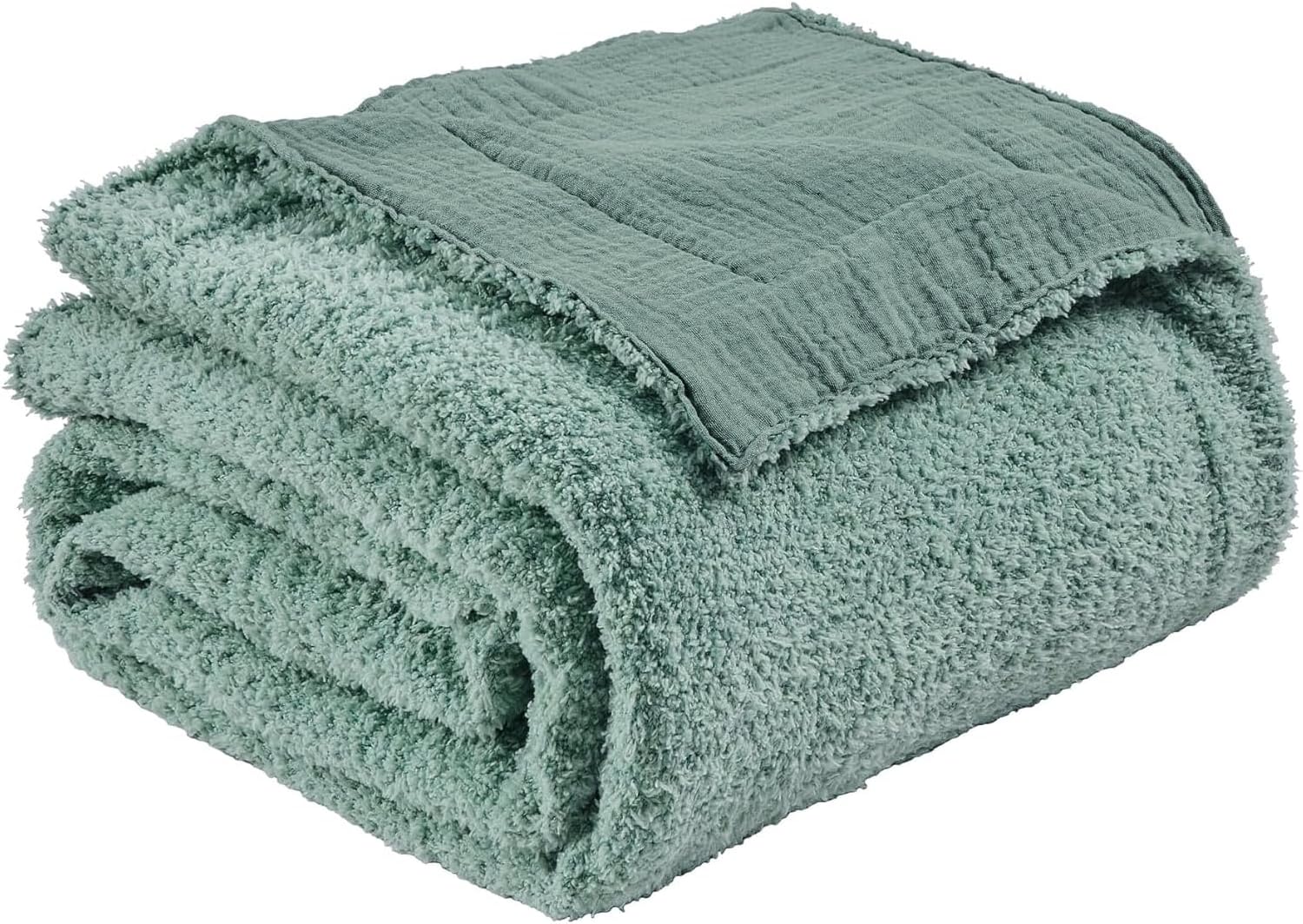 EMME Muslin and Fleece Twin Blanket Reversible - 60"*80" Teal Soft Warm Throw Blankets for Couch Bed Picnic Travel Bed