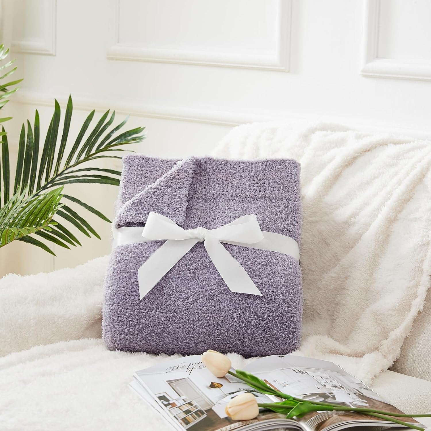 CYMULA Knit Throw Blanket for Couch Purple - Super Soft Lightweight Plush Fuzzy Fluffy Cozy Blankets and Throws for Sofa Bed, 60 x 80 inches