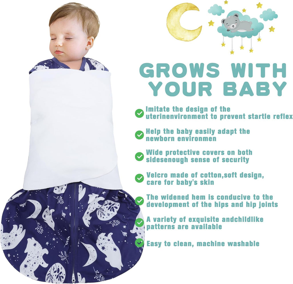 Newborn Sleep Sack Baby Swaddle,3-Way Adjustable Wearable Blanket,100% Rayon Cotton Swaddling Sleeping Bag，TOG 0.5 (Fox & Dinosaurs, 3-6 Months)