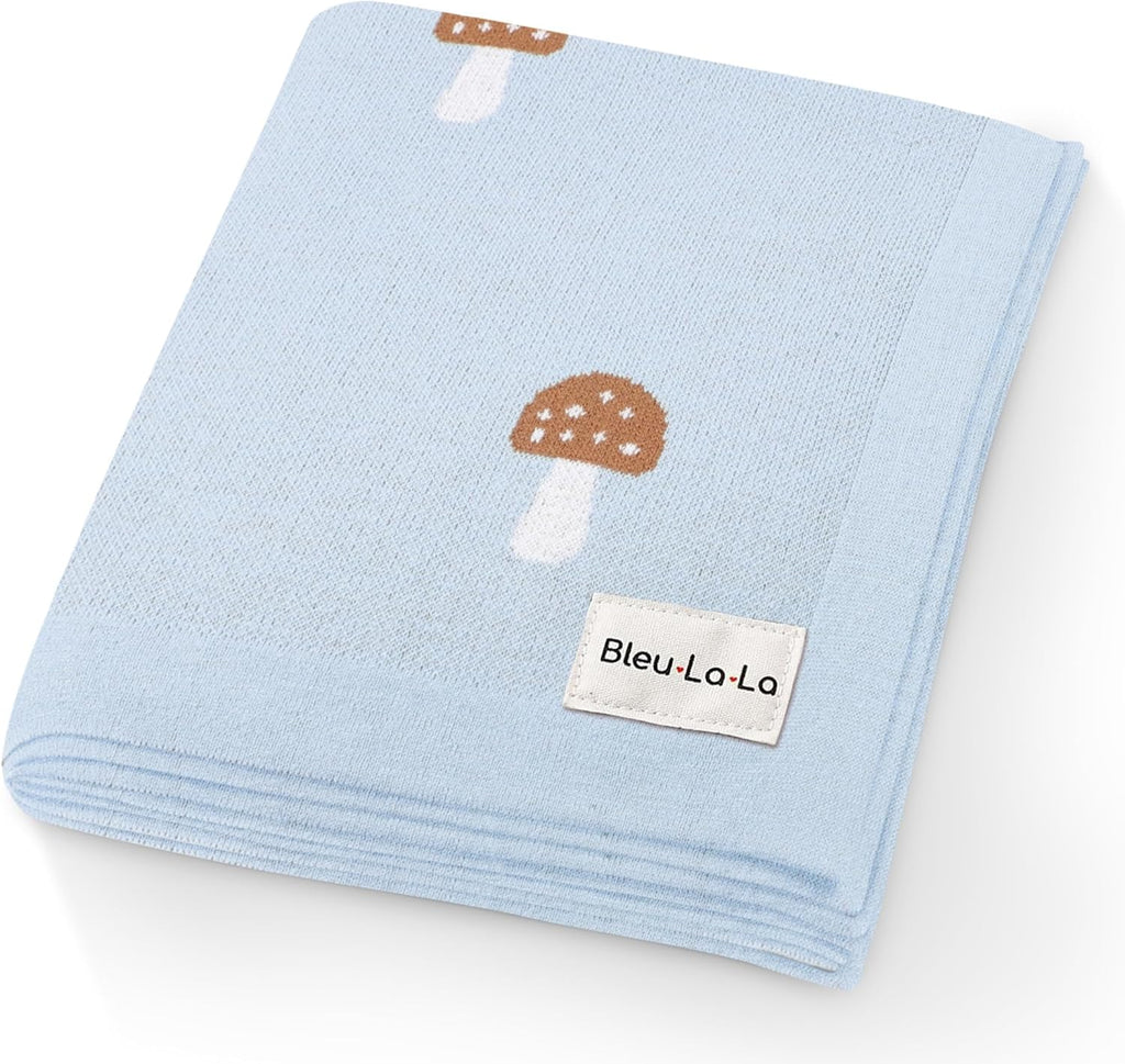 Mushroom Baby Blanket for Boys 100% Cotton Buttery Soft Cozy Receiving Swaddle Crib Stroller Blanket for Shower Gift Registry for Newborns, Infants, Toddlers (Mushroom - Blue)