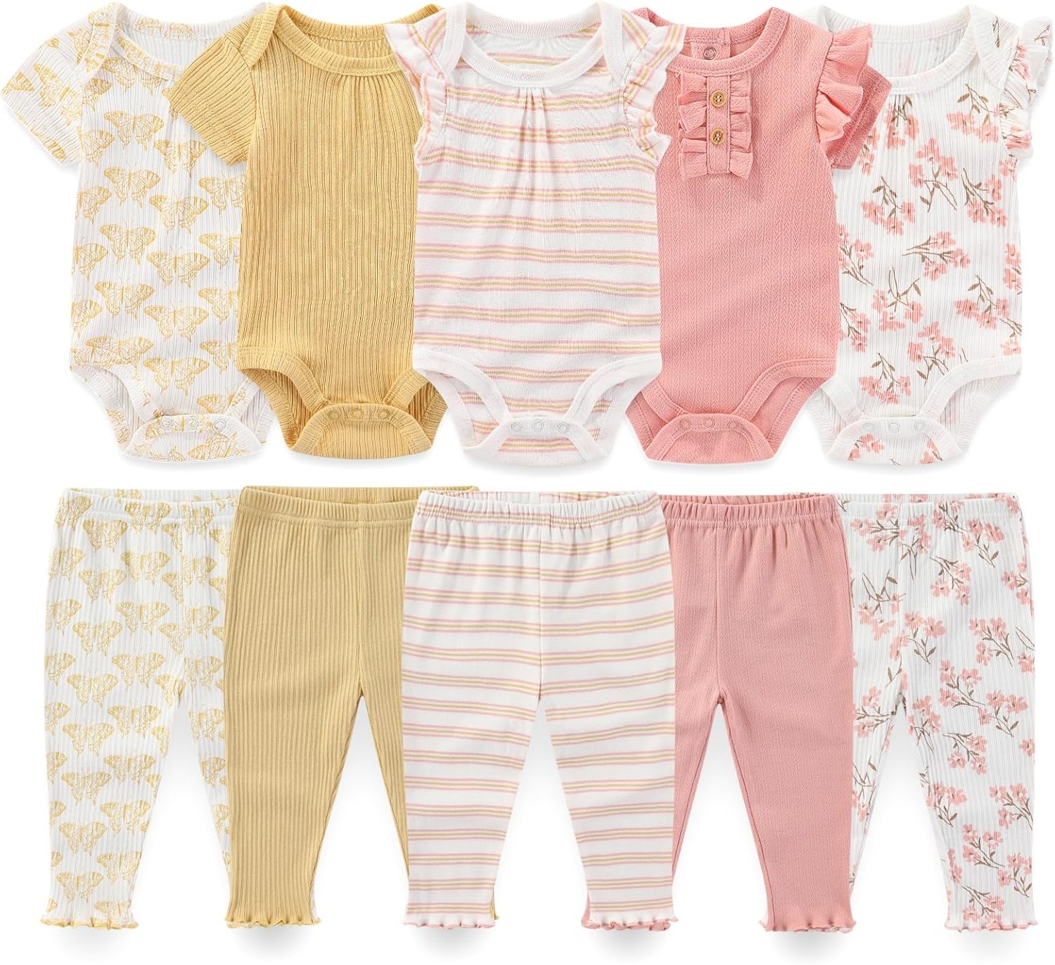 Baby Boy Girl 10 Piece Combined Type Clothing Set Cotton Baby Bodysuits and Pants Set Home Outdoor Infant Clothes