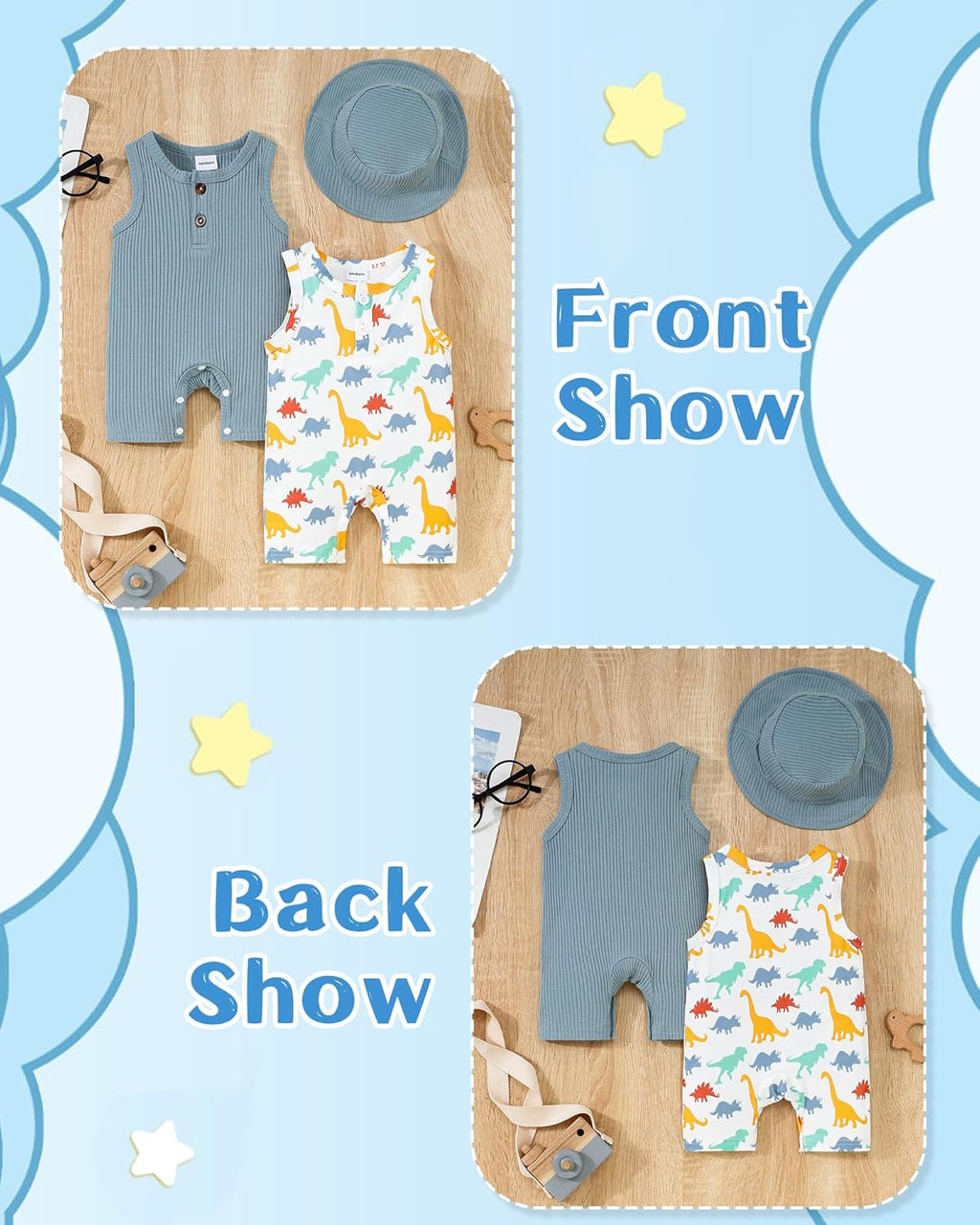 NZRVAWS Newborn Baby Boy Clothes Infant 0 3 6 9 12 Months Romper Sleeveless Jumpsuit Bodysuit Hat