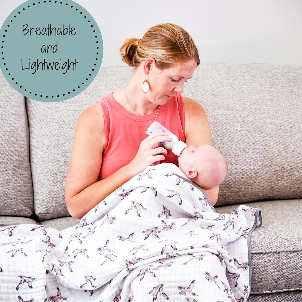 LollyBanks Muslin Baby Blanket 100% Organic Cotton, Muslin Quilt Lightweight, Toddler Blanket for Boys and Girls, 6 Layers Baby Blankets 47"x 47", Soft Nursery Receiving Blankets (Duck Print)