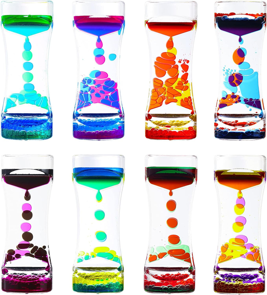 Liquid Motion Bubbler Pack of 8 Liquid Bubbler Timers Relaxing Calming Fidget Toys for Sensory Play,Colorful Hourglass for Autism ADHD,Cool Desktop Decor,Nice Gift Idea