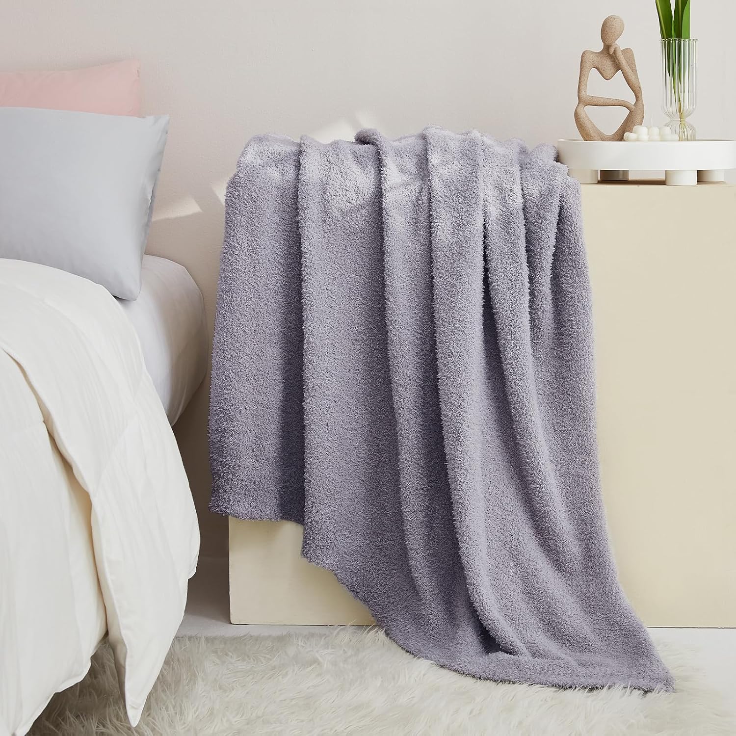 CYMULA Knit Throw Blanket for Couch Purple - Super Soft Lightweight Plush Fuzzy Fluffy Cozy Blankets and Throws for Sofa Bed, 50 x 60 inches