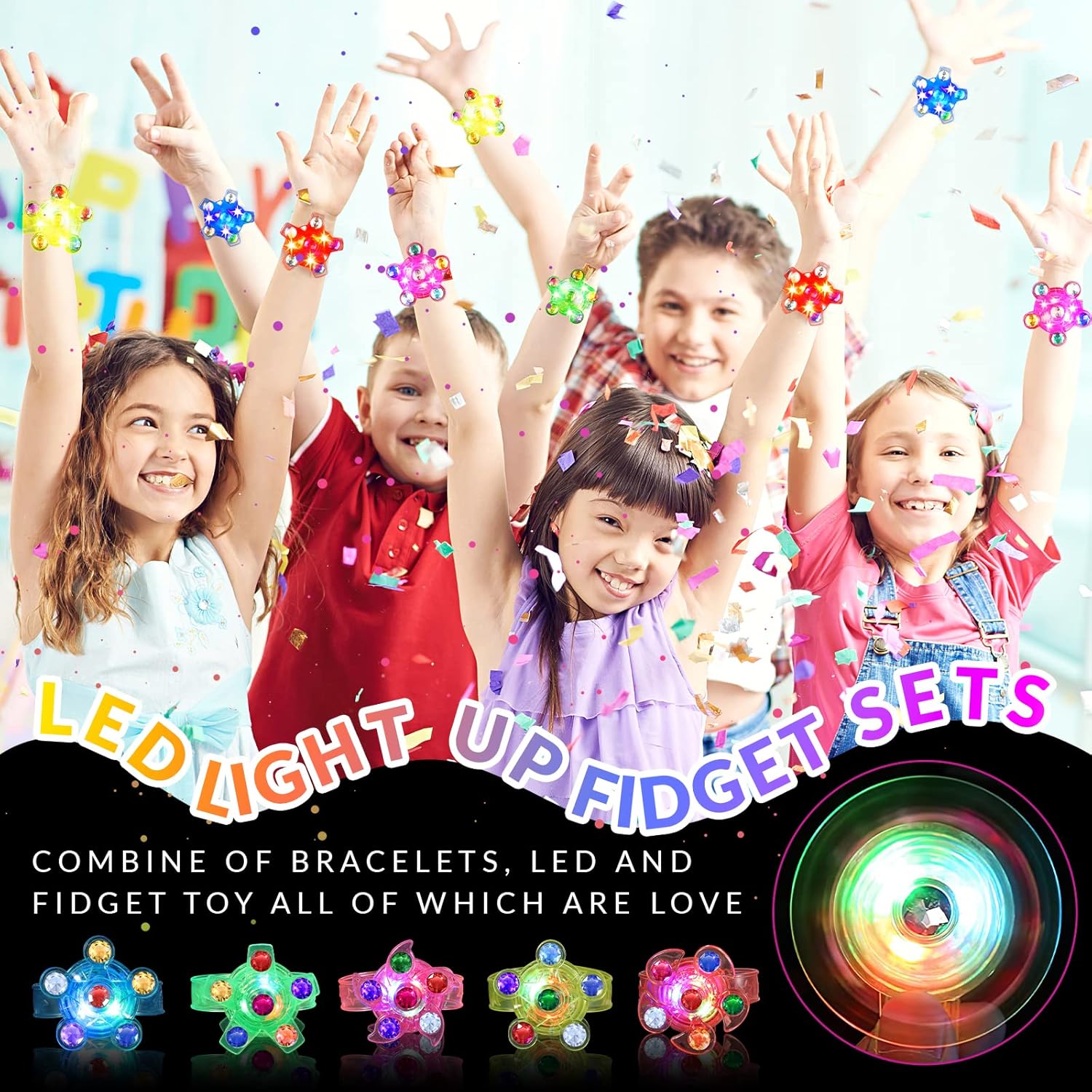 14 Pack LED Light Up Fidget Spinner Bracelets Party Favors for Kids 4-8 8-12, Glow in The Dark Party Supplies, Back to School Gift for Students, Return Gifts for Kids Birthday Halloween Classroom