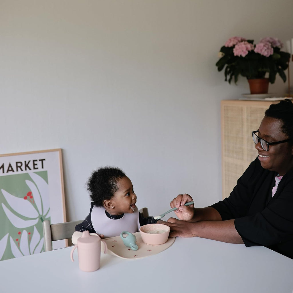 mushie Silicone Baby Bib | Adjustable Fit Waterproof Bibs (Blush)