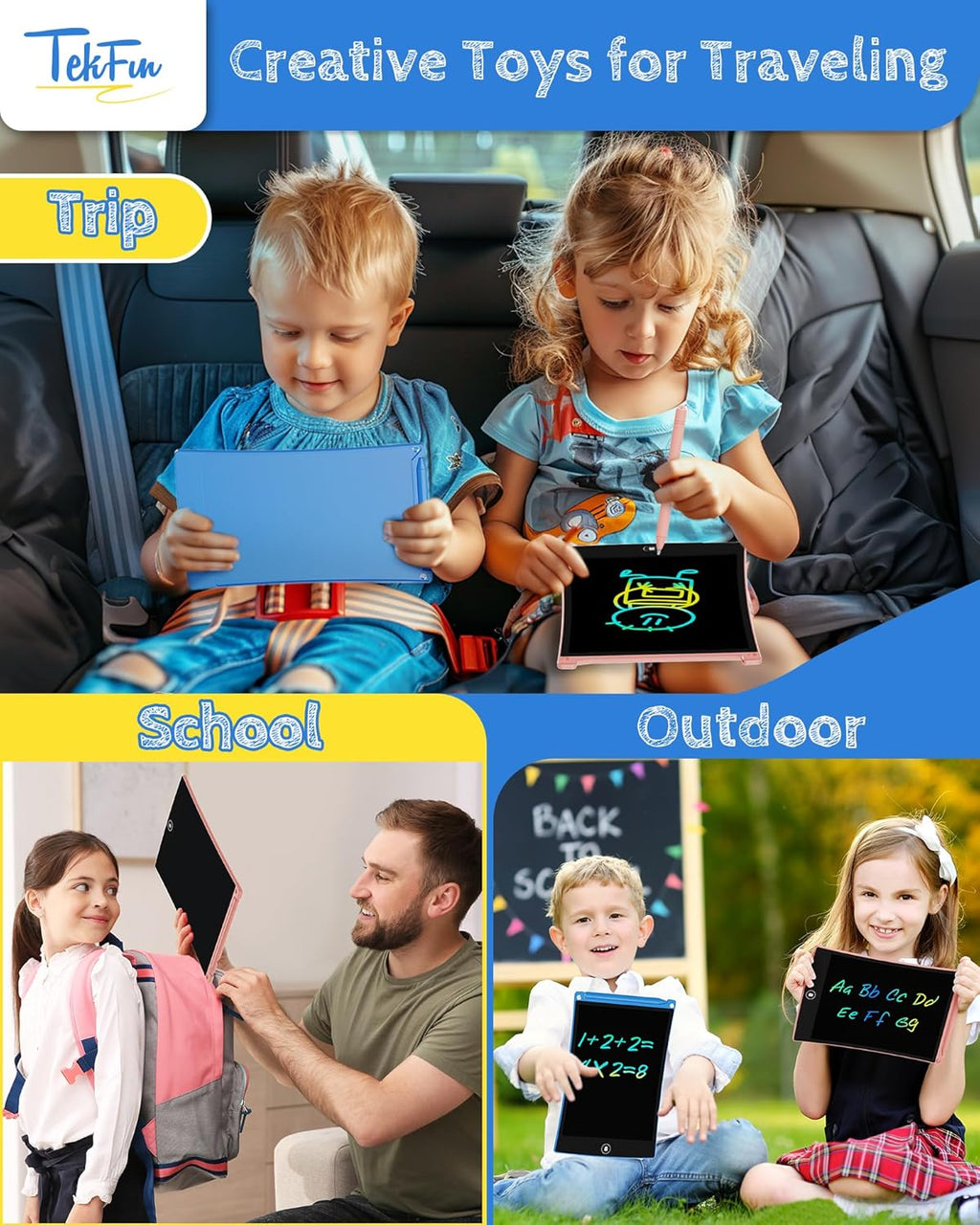 TEKFUN 8.5in 3 Pack LCD Writing Tablet for Kids Coloring Doodle Board Drawing Pad for Kids with Stylus, Educational Toys Birthday Class Bulk School Rewards Gift for 3 4 5 6 7 Kids Toddlers