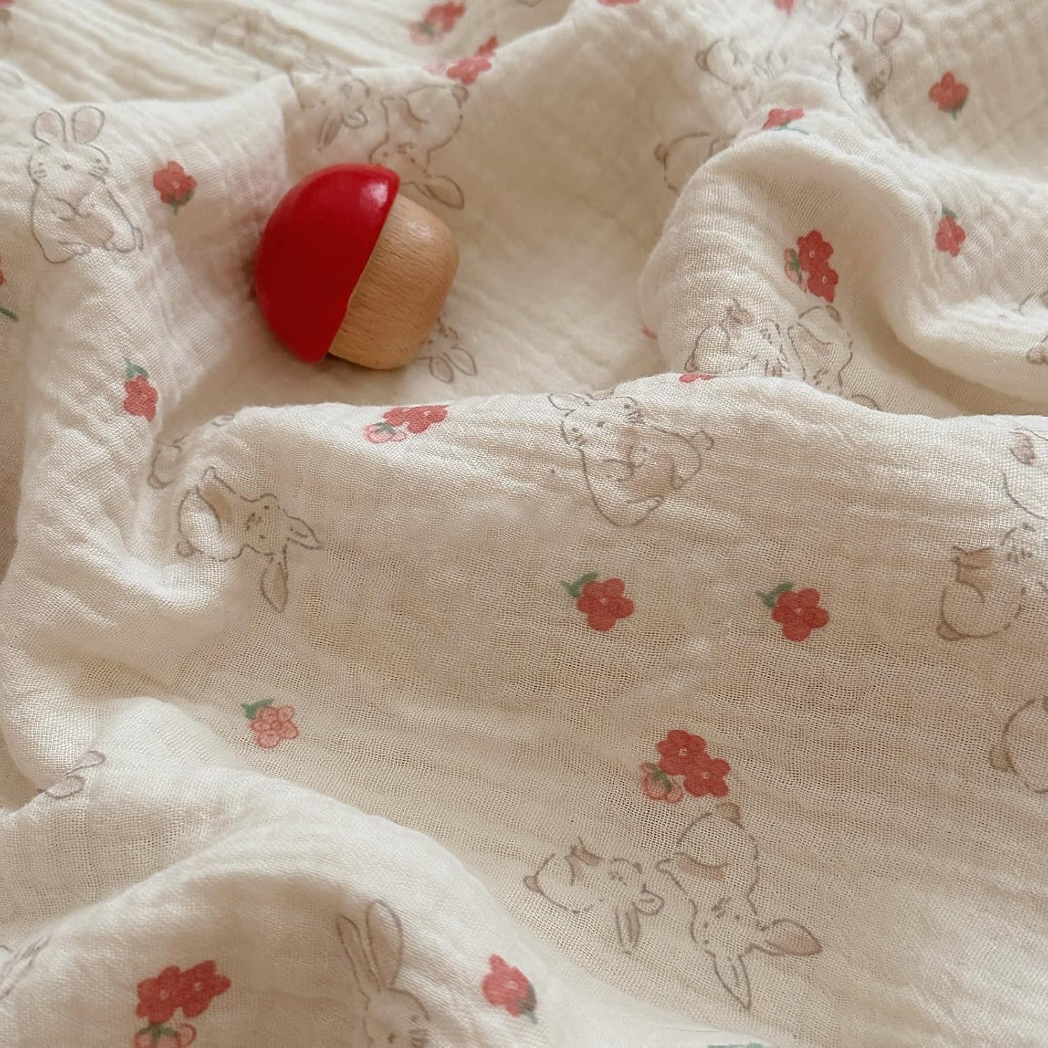 BuLuTu Rabbit Floral Toddler Pillowcase Muslin Cotton Kids Pillow Case Standard Size, 20"x26", Soft Breathable Children Bedding Pillow Cover for Girls Boys,1 Piece, Bunny Pattern