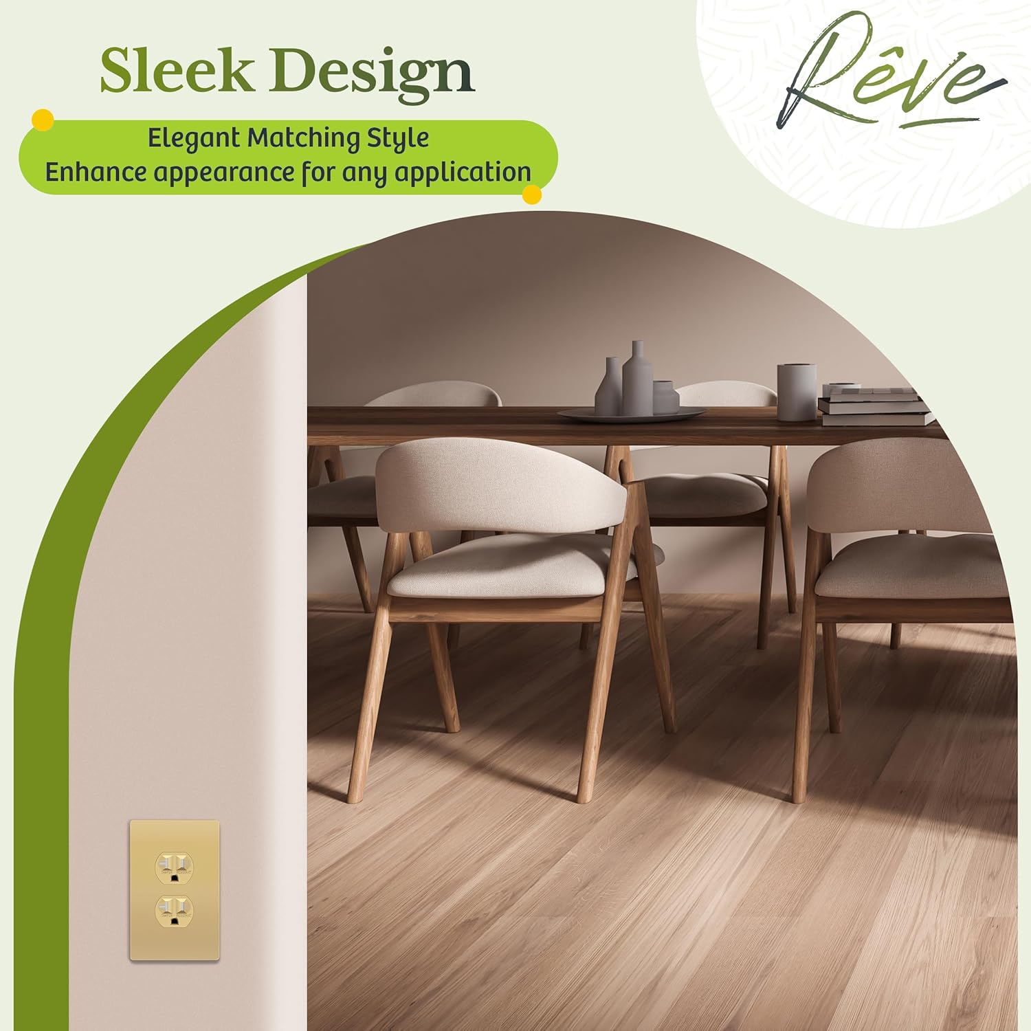 TG Mid-Size Screwless Duplex Wall Plate, Child Safe Receptacle Outlet Cover, Medium Size 1-Gang 4.88" H x 3.11" L, Polycarbonate Thermoplastic, UL Listed, SP-MS1-GD5P, Gold (5 Pack)