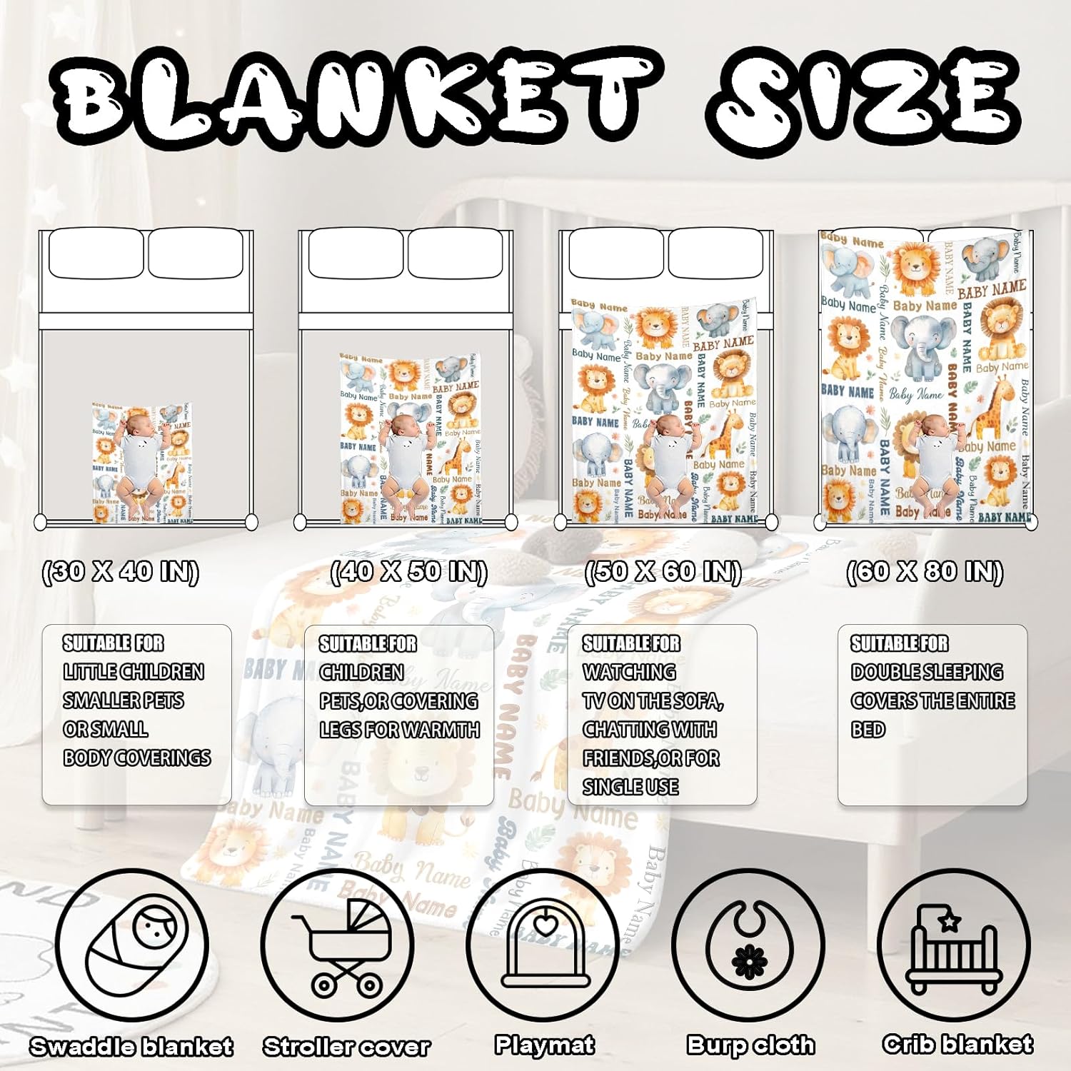 Ship Next Day, Personalized Baby Blanket – Printed in USA, Custom Baby Blanket for Boys & Girls, Baby Blanket with Name, Baby Shower, Easter, Christmas, Birthday Newborn & Toddler Gifts, Baby Gifts