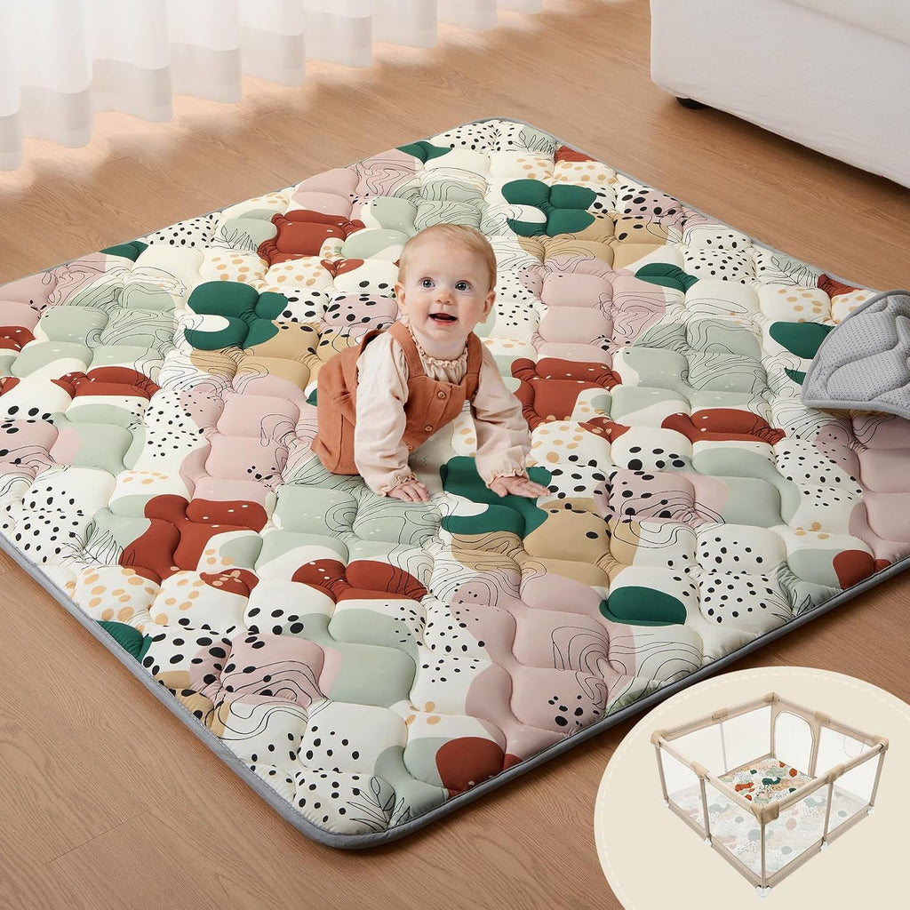Blissful Diary Baby Play Mats for Floor, 50x50 Inch Crawling Mat for Playpen, Thicken Padding Foam Playmats for Babies and Toddlers, Modern Abstract