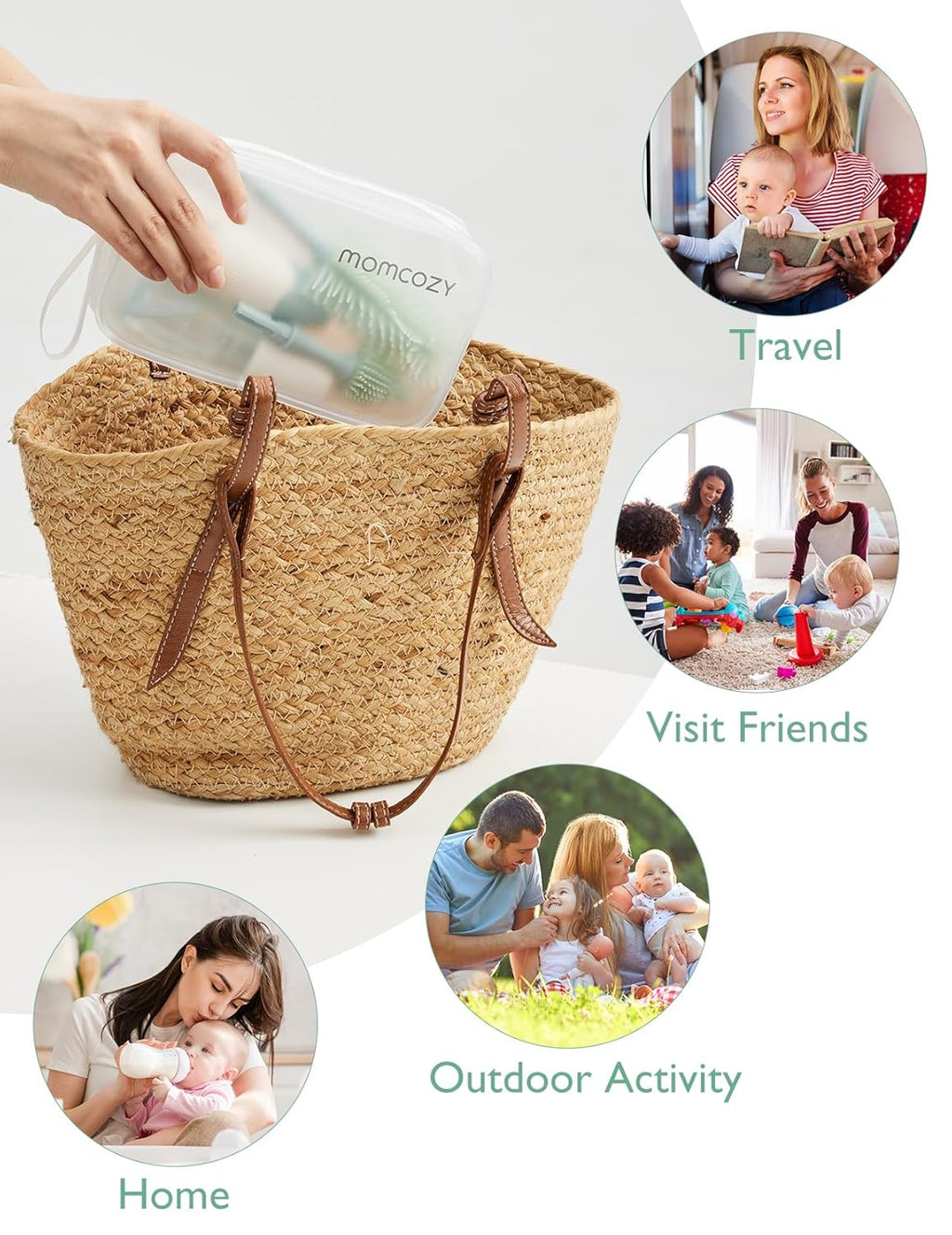 Momcozy Bottle Brush Kit, Innovative Push-Press Design for Better Cleaning - Baby Bottle Cleaner Brush for Baby Bottle, Breast Pumps, Nipples, and More - Can Generate Foam for Better Cleaning, Green