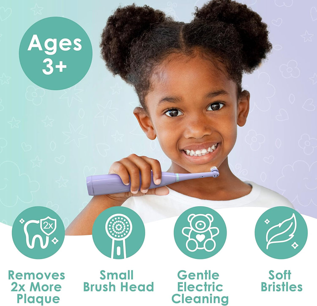 Brusheez Kids’ Electric Toothbrush Set - Safe & Effective for Ages 3+ - Parent Tested & Approved with Gentle Bristles, 2 Brush Heads, Rinse Cup, 2-Minute Timer, & Storage Base (Luna The Llama)