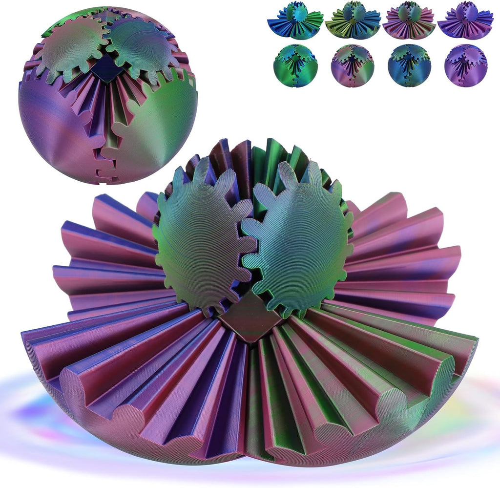 4-inch Larger 3D Printed Gear Ball - Marvellous Design Gear Sphere, Already Assembled 360° Rotatable Gearsphere, Steampunk Whirling Wonder Fidget for Stress and Anxiety Relief (Dazzle Color)