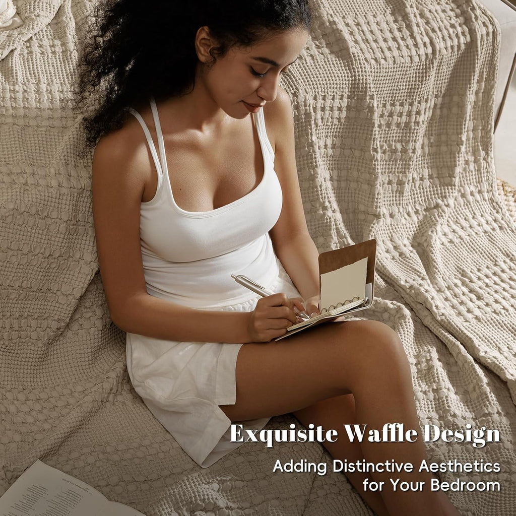 PHF 100% Cotton Waffle Weave Blanket King Size, Soft Lightweight Breathable Cozy Summer Blankets for Bed, Luxury Aesthetic Woven Bedding for Home Decor, 108"x90", Simply Taupe