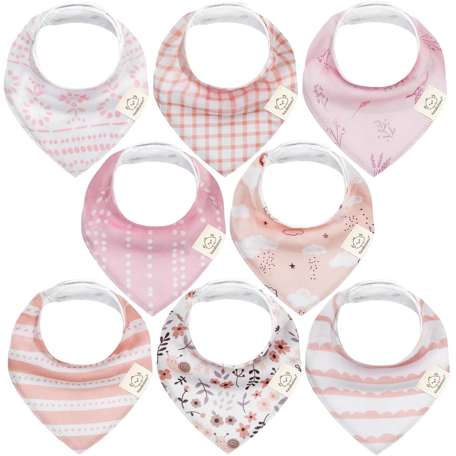 8-Pack Organic Baby Bandana Bibs for Girls - Super Absorbent Triangle Baby Bibs for Drooling and Teething Infant, 100% Cotton Extra Soft for Newborn, Infant 0-36 Months (Sweet Charm)