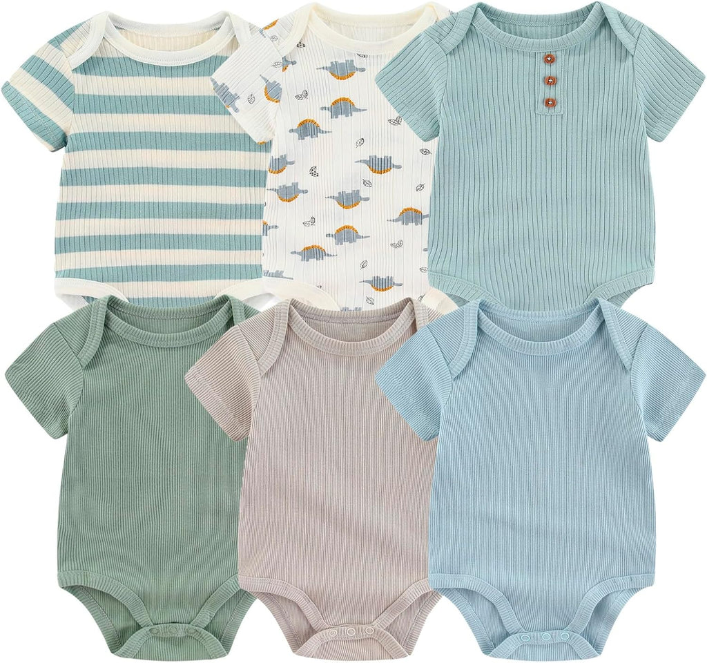 Newborn Baby Boy Girl Short Sleeve Bodysuits Cotton One-Piece Baby Clothes 6-Pack