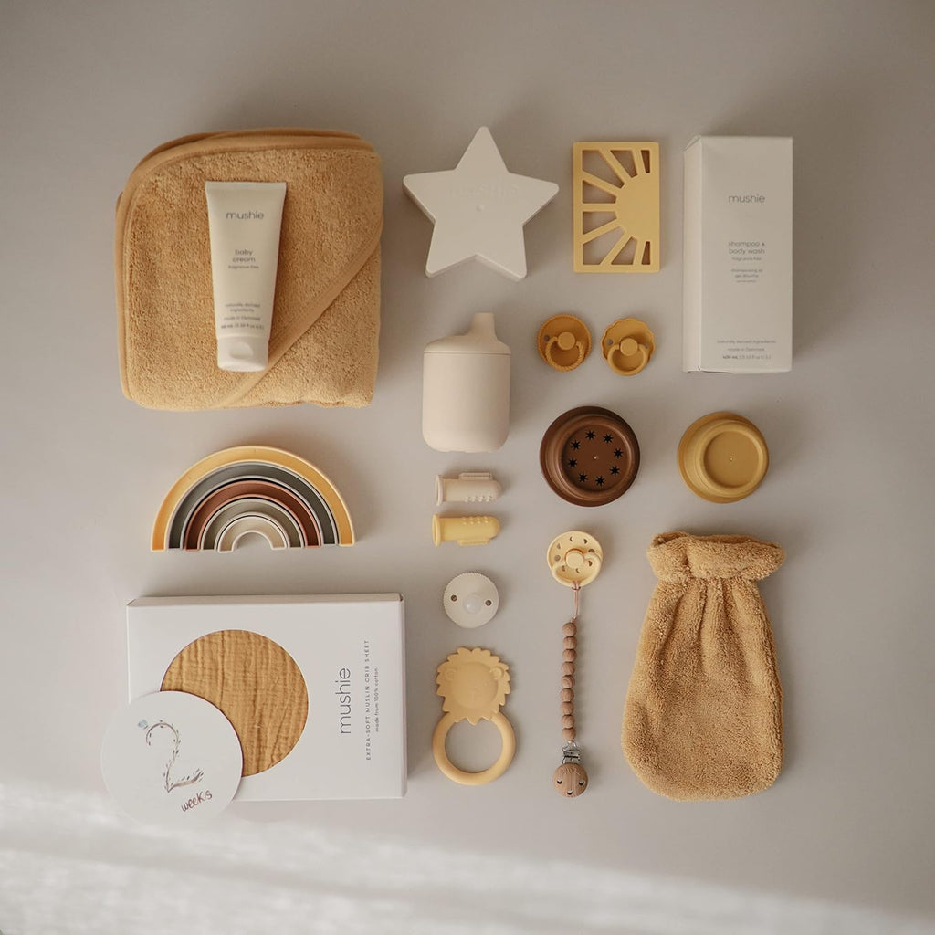 mushie Baby Bath Mitt | Organic Cotton | Pack of 2 (Fall Yellow)