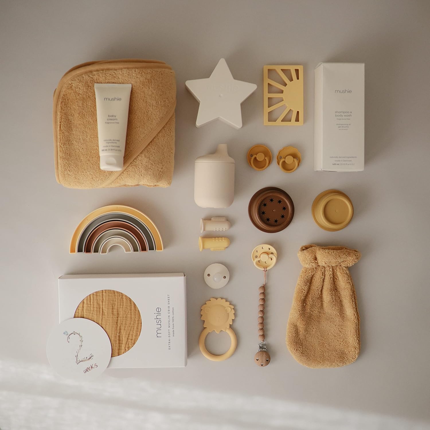 mushie Baby Bath Mitt | Organic Cotton | Pack of 2 (Fall Yellow)