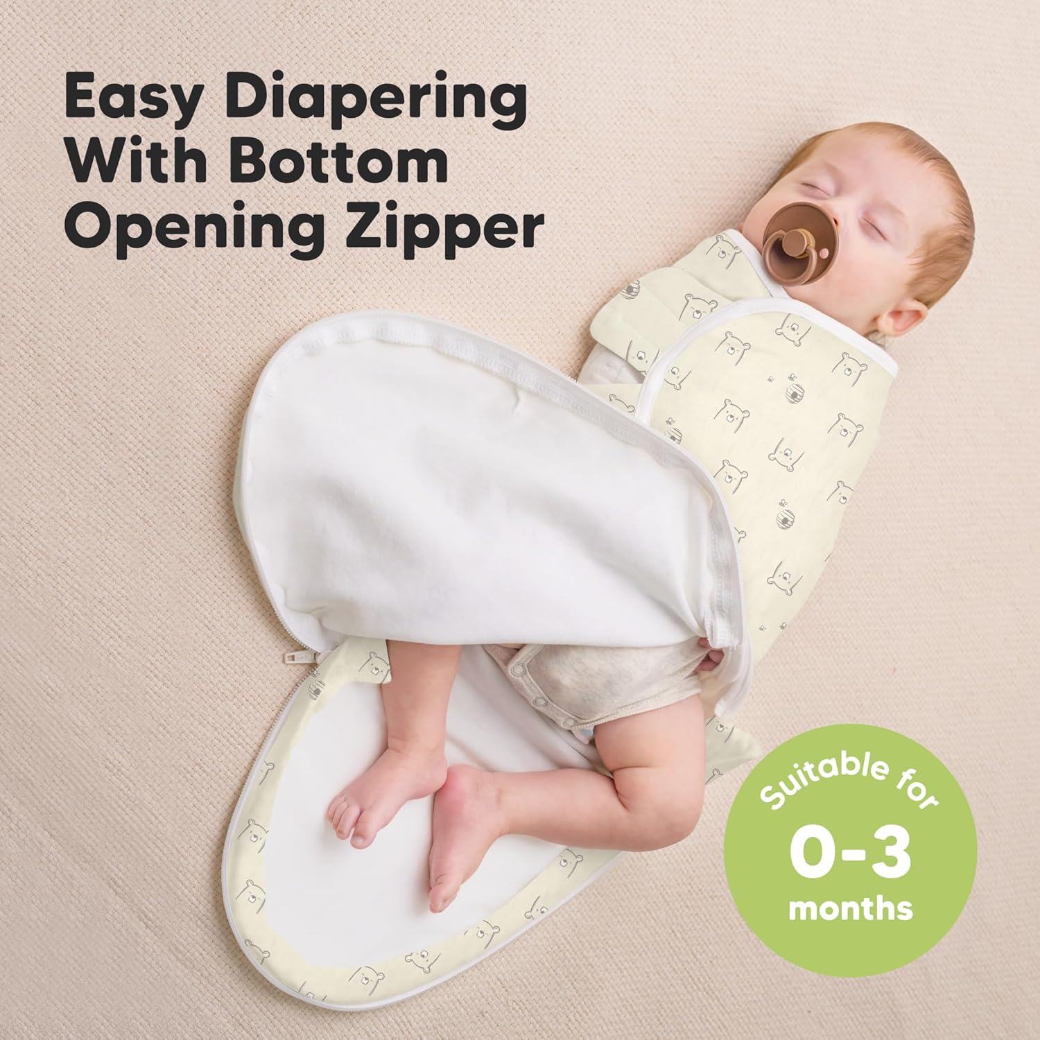 Baby Swaddle Sleep Sacks with Zipper - 3-Pack Swaddles for Newborns 0-3 Months, Infant, Baby Girls, Boys, Soft & Durable Newborn Sleep Sack, Easy Diaper Change Swaddling Blanket (Bumble Bear)