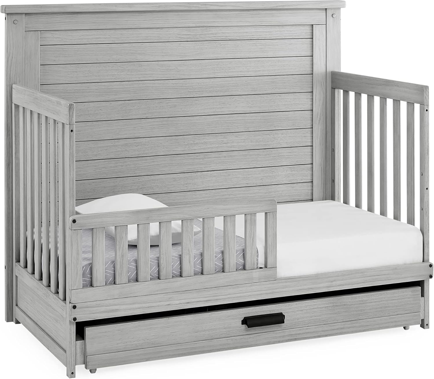 Delta Children Simmons Kids Caden 6-in-1 Convertible Crib with Trundle Drawer, Greenguard Gold Certified, Rustic Mist
