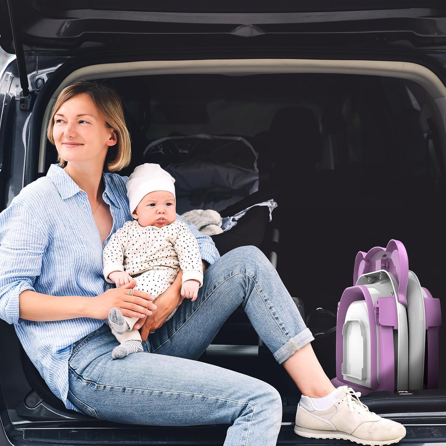 TPN Collapsible Baby Bathtub, Baby Bath Tub with Soft Cushion & Real-Time Thermometer, Baby Bathtub Infant to Toddler Tub (0-36 Months), Portable Newborn Travel Bath tub