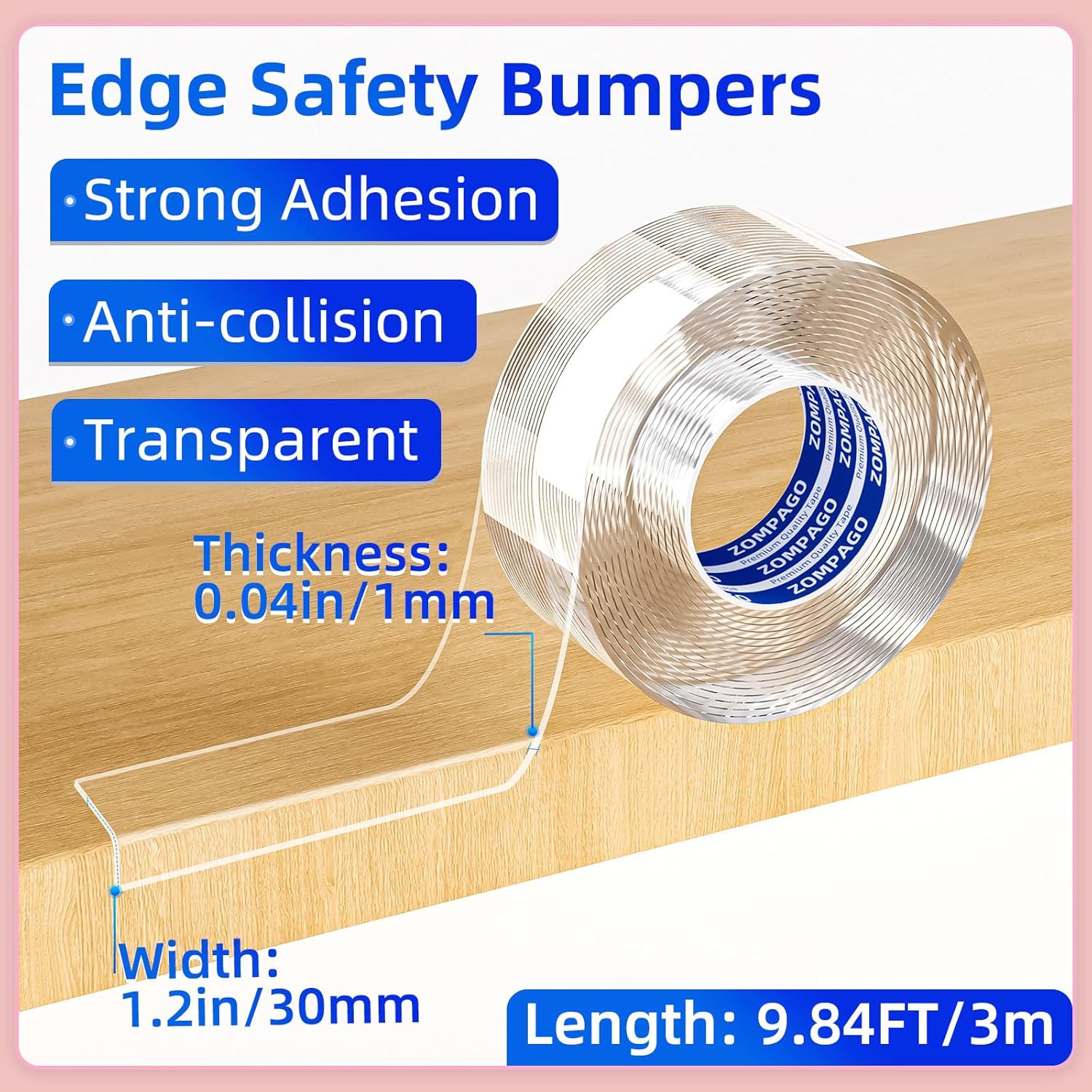 Clear Soft Corner Protectors for Furniture Strip,1.2in x9.84FT,Sharp Edge & Table Bumper,Window Edge,Wall Protector, Soft Corner Guards Safe for Proof,Table Corner Protectors in Family